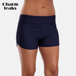 Charmleaks Middle Waist Swimming Shorts Women Solid Color Bikini Bottom Ban Swimwear Briefs Split Swimming Trunks