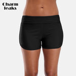 Charmleaks Middle Waist Swimming Shorts Women Solid Color Bikini Bottom Ban Swimwear Briefs Split Swimming Trunks